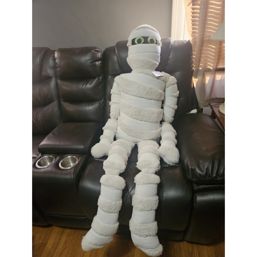 5' Glow-in-the-Dark Halloween Posesable Mummy Pillow Isaac Mizrahi 60'x32' NWT